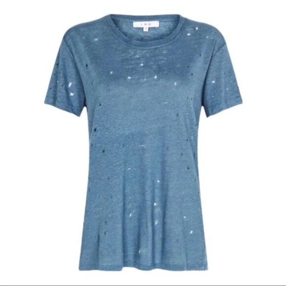 IRO Clay Distressed Tee T-Shirt Blue Grey short sleeve crew neck Size XS - Picture 8 of 13